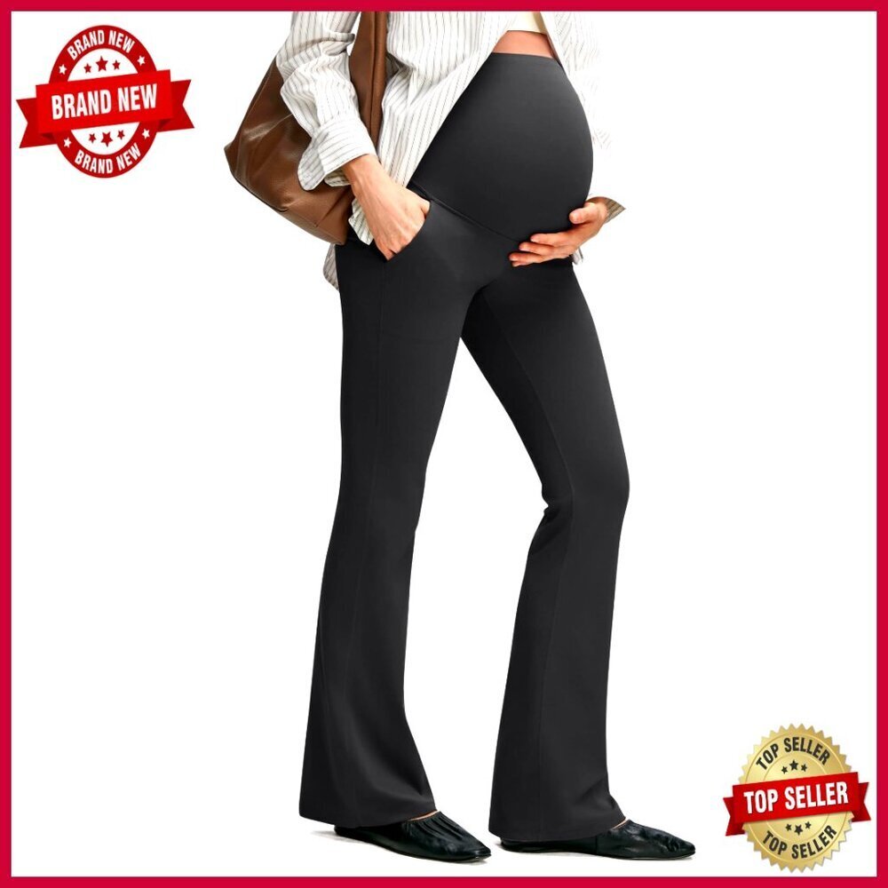 Maternity Flare Leggings with Pockets Over Belly Yoga Pants